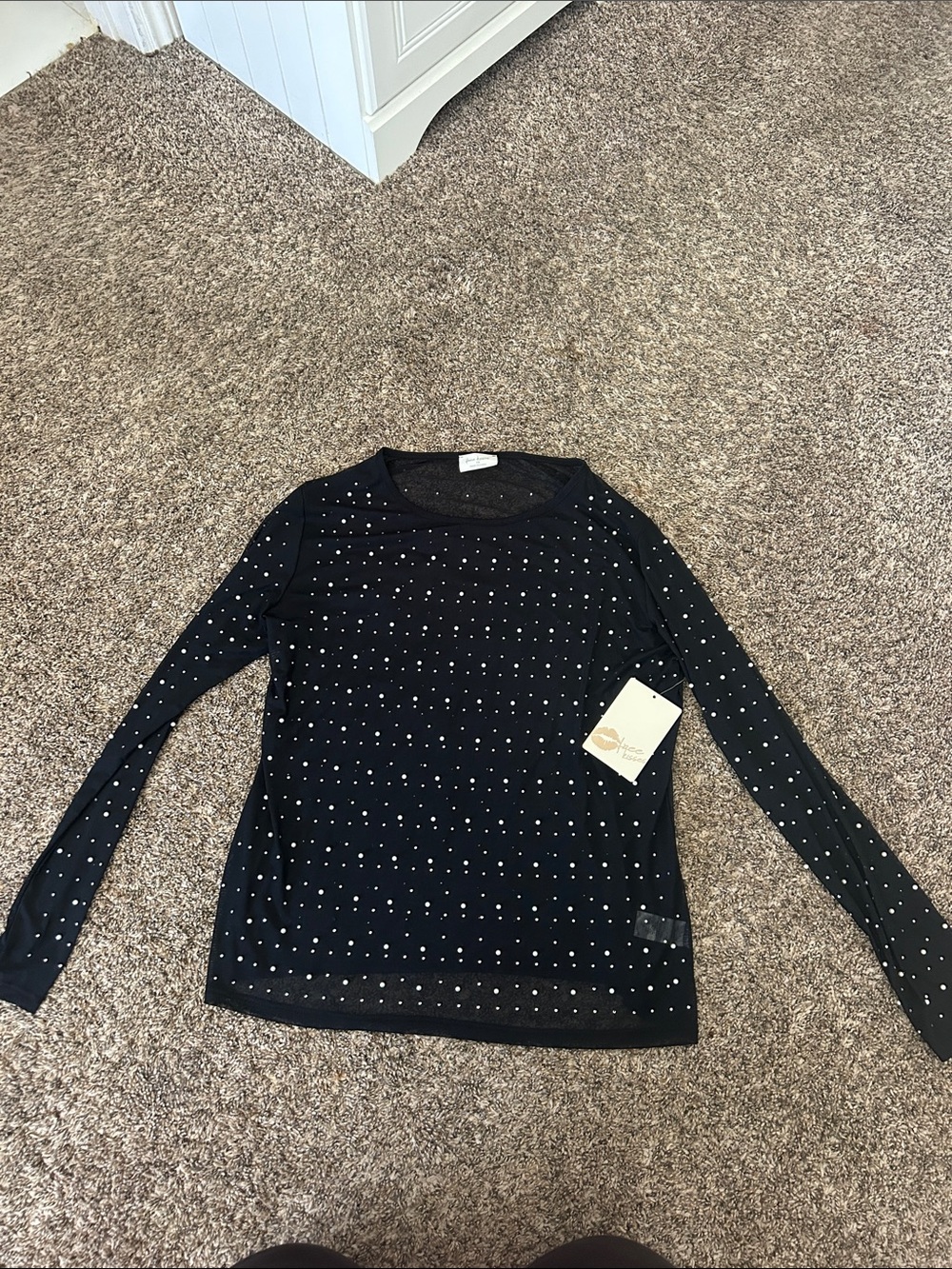 Free Kisses Black Knit Top with Silver Studs